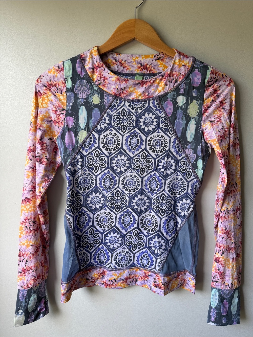 Maaji Multi-Print Long Sleeve Rashguard  in Pink, Purple, Blue & Grays size XS